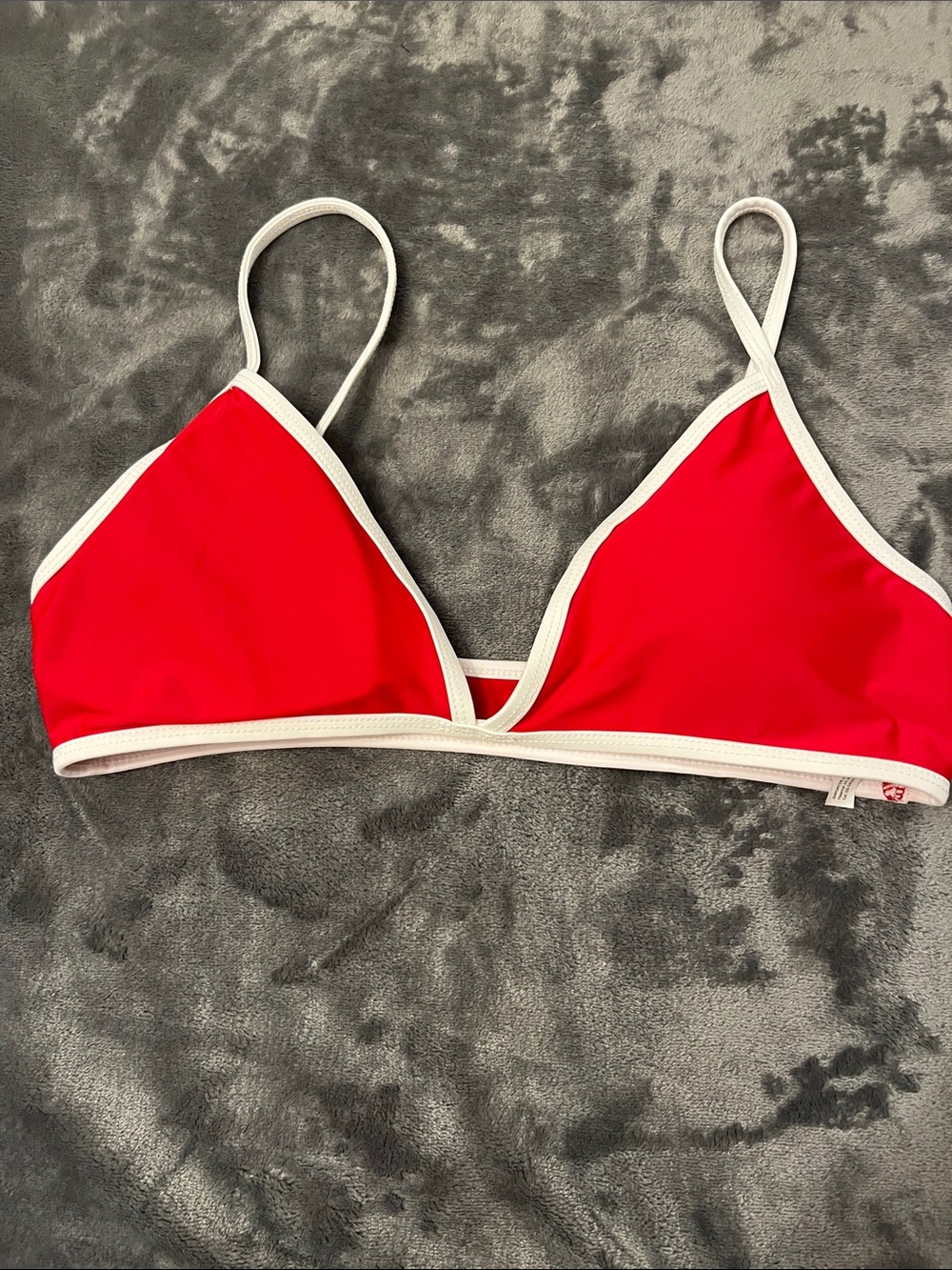 Red Triangle Bikini Top with White Trim - Women Swim